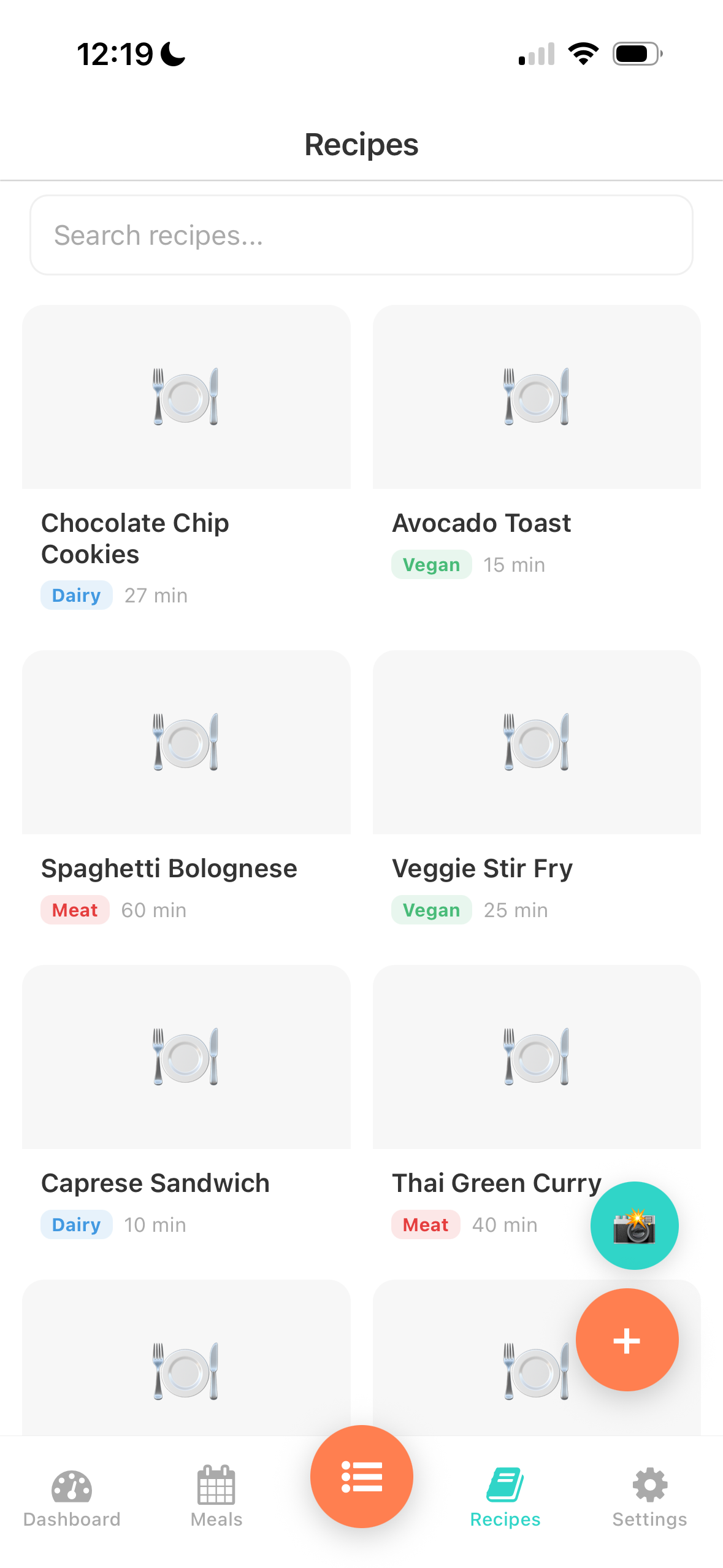 Recipe detail with ingredients
